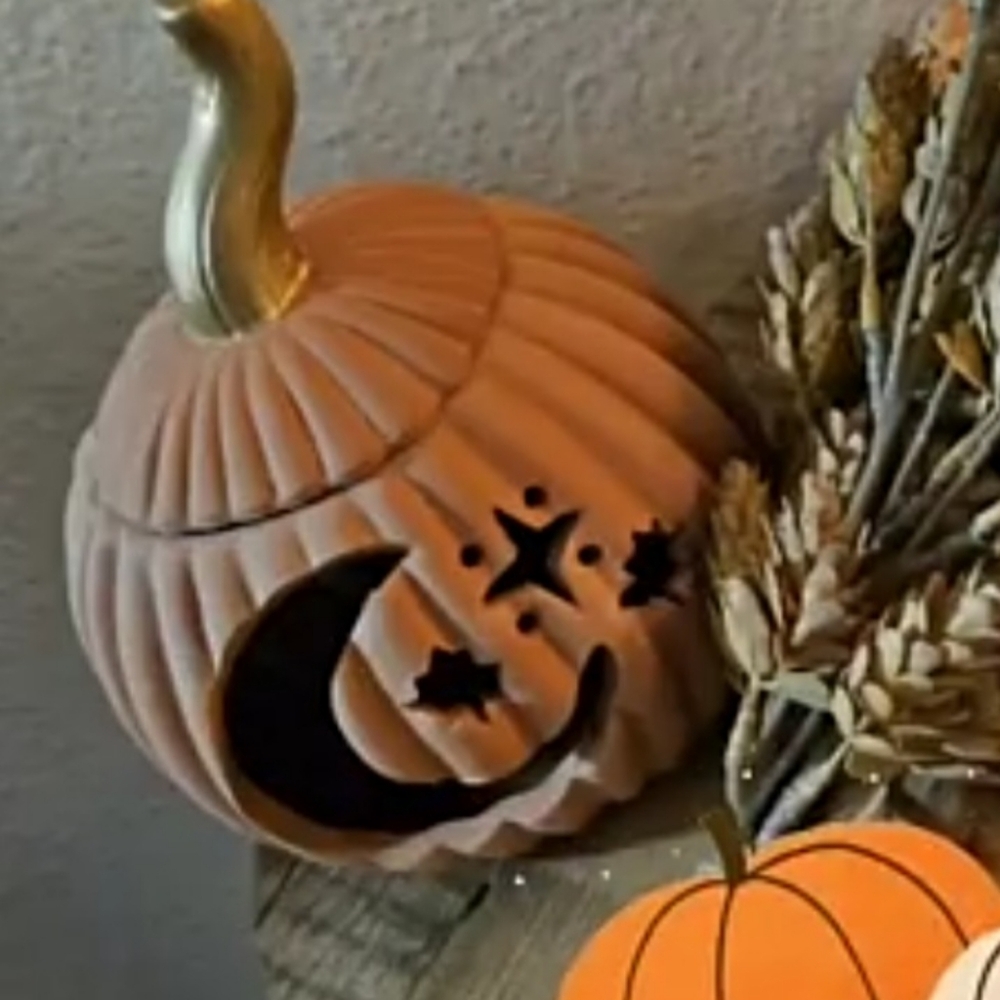Moon and stars cut out pumkin with gold root